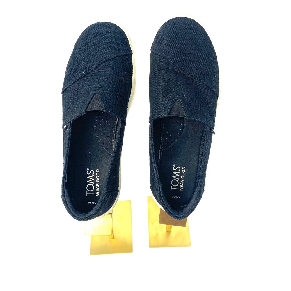 TOMS Alpargata Platform Black‎ Canvas Slip On Shoes Womens Size 7 10021139